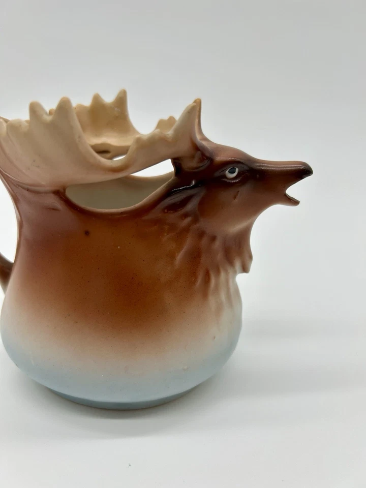 Jarrón de alce austriaco jarrón Ewer estatuilla de porcelana caza astas marrón crema Foto 4 de 4