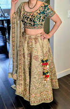 Gorgeous Green Gold Indian Wedding Bollywood Lengha
