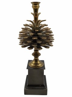 Brass Pinecone Candle Holder With Black Base Elegant Decorative Accent