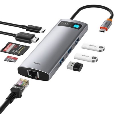 Baseus 8-in-1 USB C Hub Docking Station, USB C Adapter with 4K HDMI, 3 USB 3.