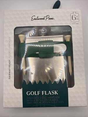 Eastwood Pines Needlepoint Stainless Steel 6 oz Hip Flask Golf Course NIB