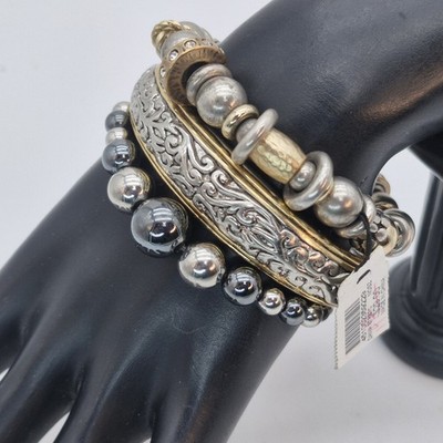 Lot 3 Mixed Metals Silver Gold Tone Bracelets Signed Chico's, Rustic Cuff, PD