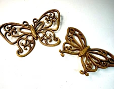 Set of 2 Vintage 1970s HOMCO SYROCO Butterfly Retro #7537 MCM Faux Bamboo Wicker