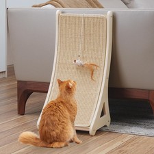 Curved Cat Scratcher, Sisal Kitty Scratching Ramp, L Shape Scratch Pad for In...