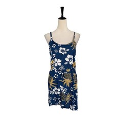 Mango Moon Rayon Hawaiian Mini Dress Blue Floral Sleeveless Size Women’s Large