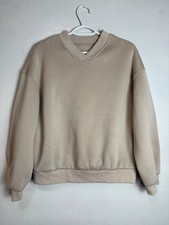 SHEIN Beige Oversized V Neck Fleece Sweatshirt Size M