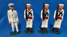 VINTAGE DIMESTORE GREY IRON US NAVY OFFICER 3 SAILORS IN WHITE - RESTORED