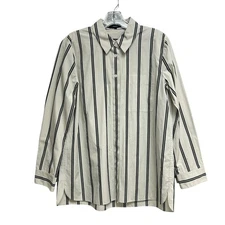 THEORY MENSWEAR BUTTON DOWN VENTURA STRIPE BLOUSE SIZE MEDIUM