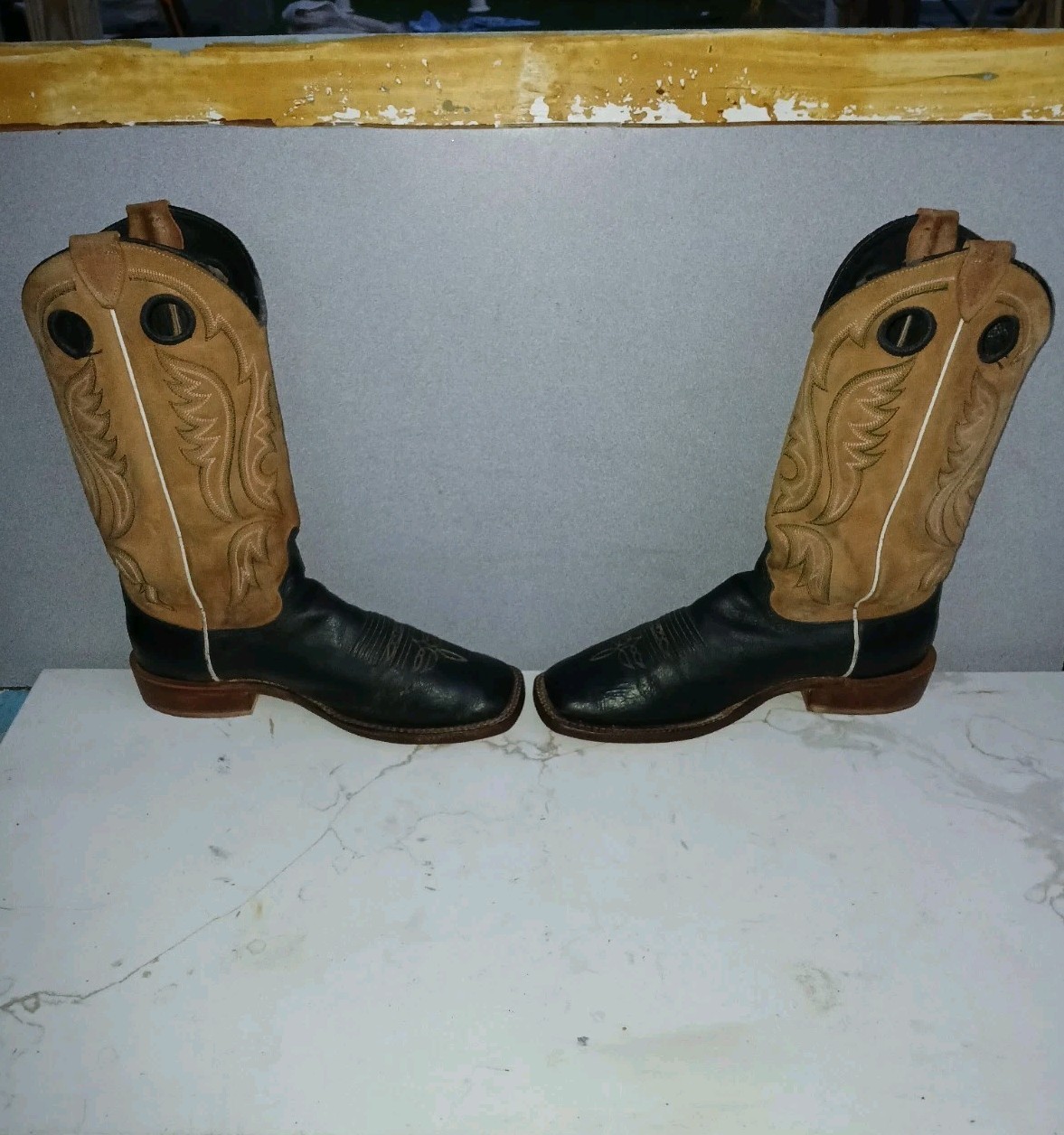 JUSTIN Bent Rail BR 303 Black Square Toe Men's Boots Size 8.5 D