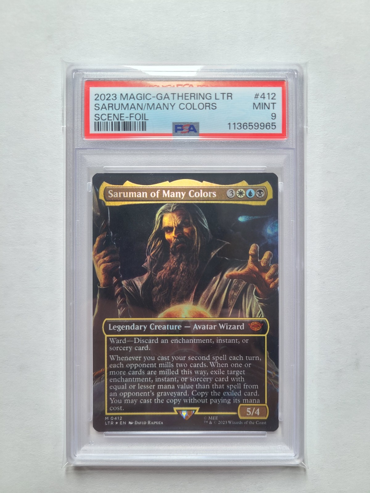 MTG Saruman of Many Colors FOIL PSA 9 MINT Lord of the Rings Magic Full Art #412
