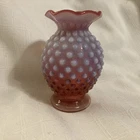 Vintage Fenton Hobnail Cranberry Pink Opalescent Small Vase 4 Inches