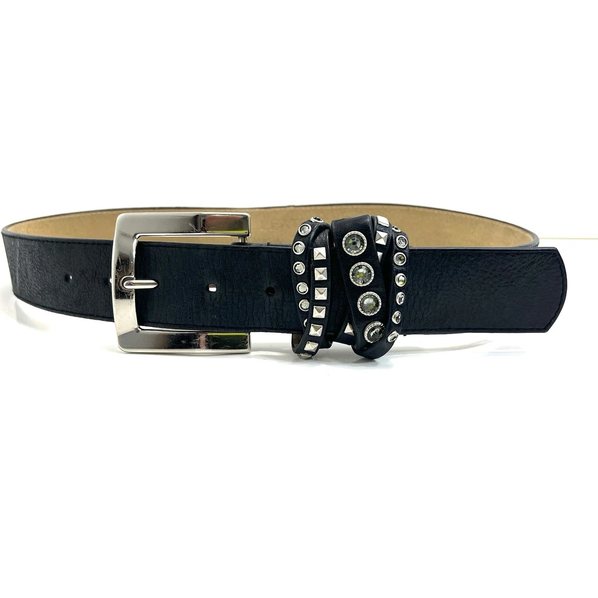 Leatherock Black Leather Studded Horseshoe Buckle Belt USA Made 9095 LEATHEROCK Rhinestone Belts for Women for sale | eBay main image 3