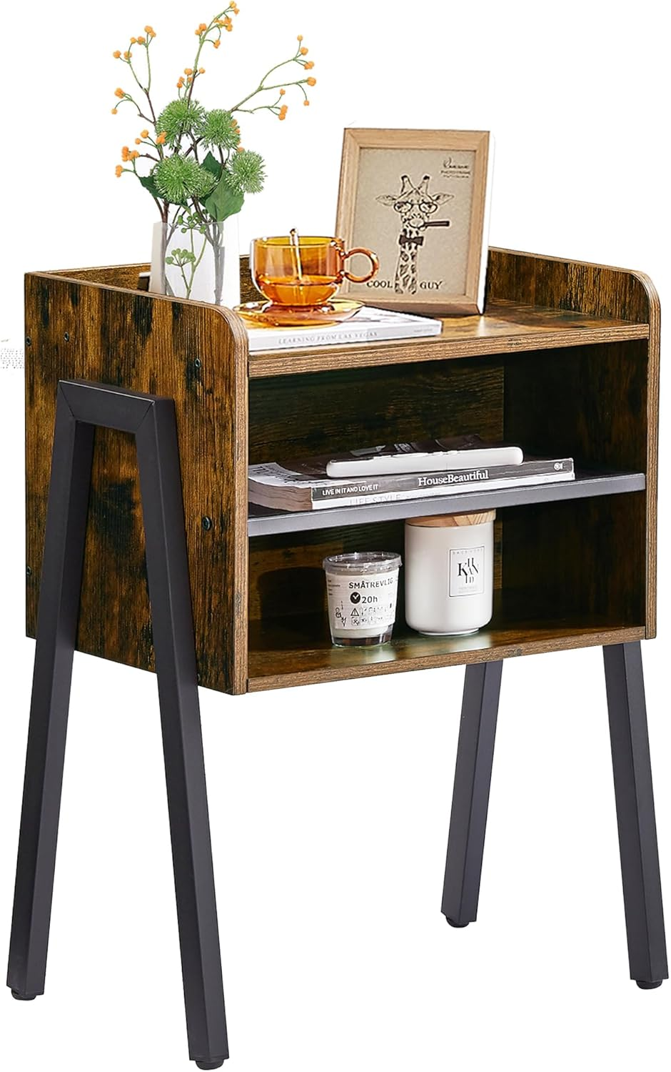 Industrial Nightstand Side Table with 2-Tier Open Storage Stackable Accent Furniture-image