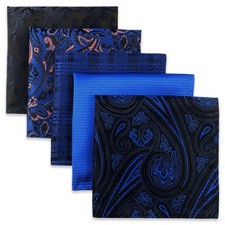 SHLAX WING 5 Pieces Assorted Mens Silk Pocket Square Set Handkerchiefs