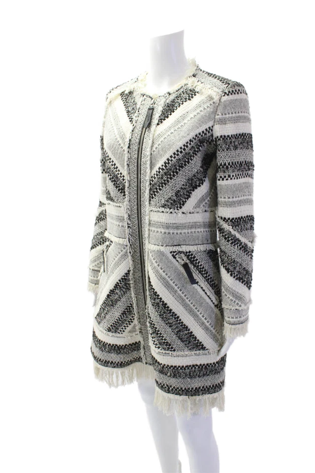 Rebecca Taylor Womens Woven Full Zipper Coat Grey Black Cotton Size 4 - Image 2 of 4