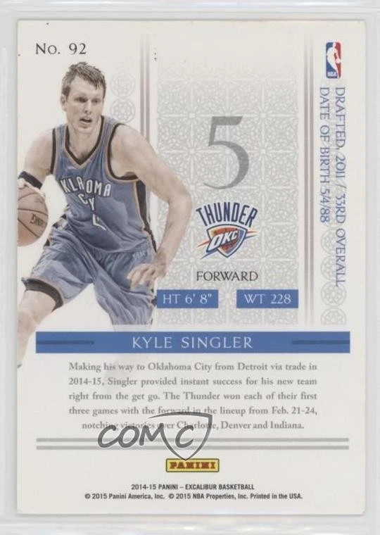 2014-15 Panini Excalibur Kyle Singler #92 - Image 2 of 2