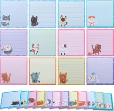 Handepo 12 Pack Cat Sticky Notes Small to Do List Small, Classic Colors 