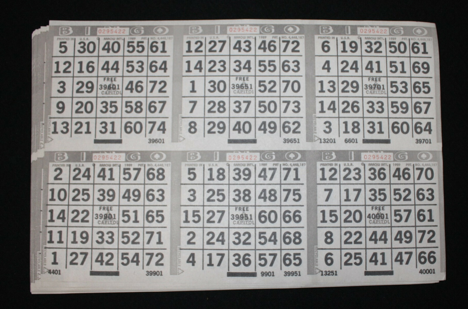 BINGO PAPER Cards Sheets 6 on 1 Gray Border Horizontal - 50 sheets