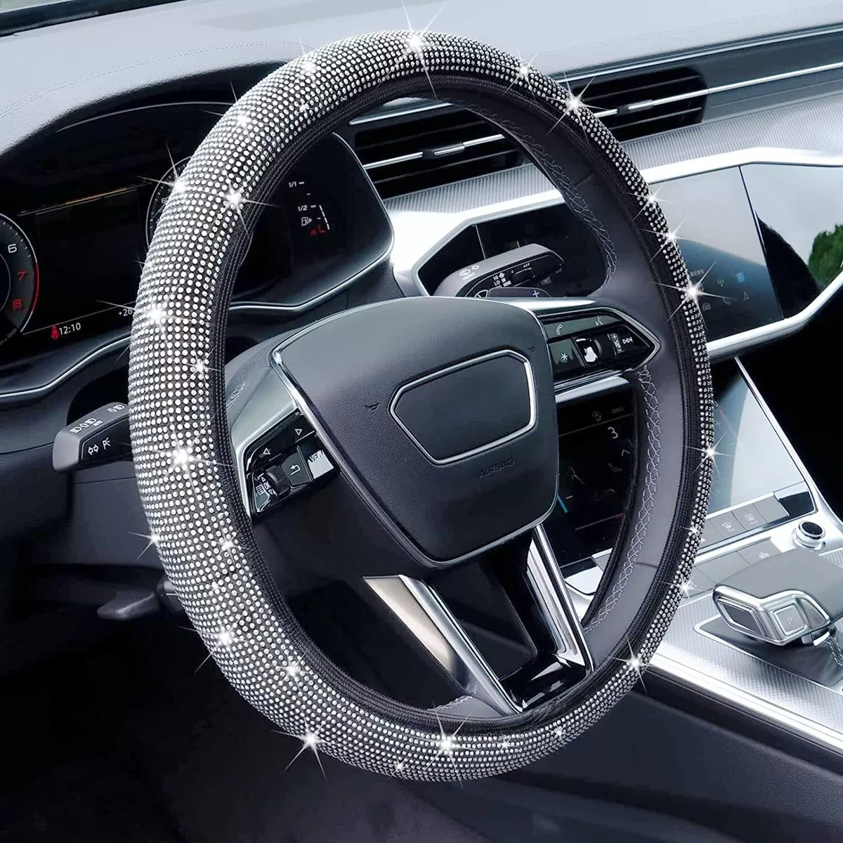 Universal Rhinestone Diamond Car Accessories Steering Wheel Cover Car Decor  Set