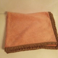 Chick Pea Pink Baby Blanket Light Brown Ribbed Edge Trim Plush Security Lovey