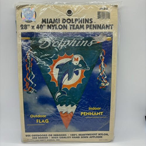 Vintage Miami Dolphins Nylon Team Flag Triangle Pennant 28x40 Inches 1997 - Picture 1 of 4