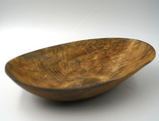 Vintage Natural Hand Carved Wooden Bowl 11 3/4" Long, W/ Craving Hatch Marks