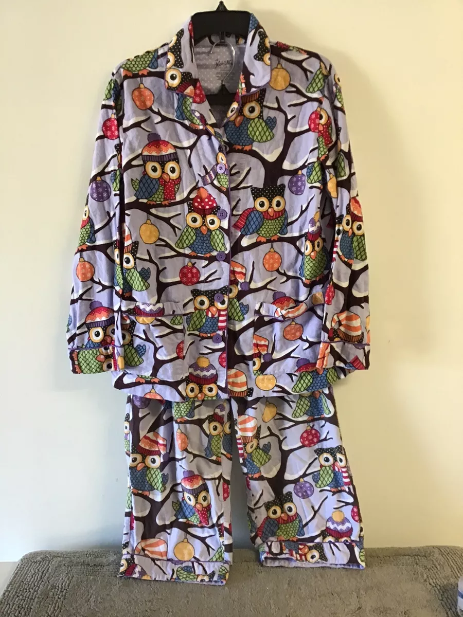 Nick Nora Snow Owls With Snow Caps Flannel Pajamas Women s Med