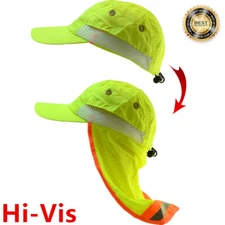 2 Pack Hi Vis Reflective Green Work Safety Baseball Bump Cap Neck Flap Brim Hat