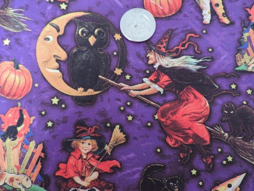 100% Cotton Fabric Halloween Madness on Purple Background - By the Yard - Picture 3 of 4