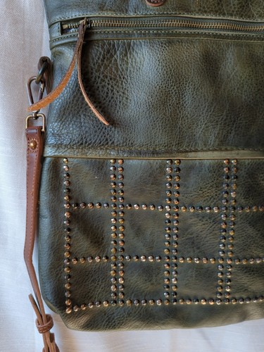 Moda Luxe Studded Green Vegan Leather 15"X 14" Tote W/ Shoulder Strap & Handles - Picture 2 of 9
