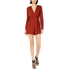 LEYDEN NEW Women's Rust Solid Deep V-neck Gathered Romper XL TEDO