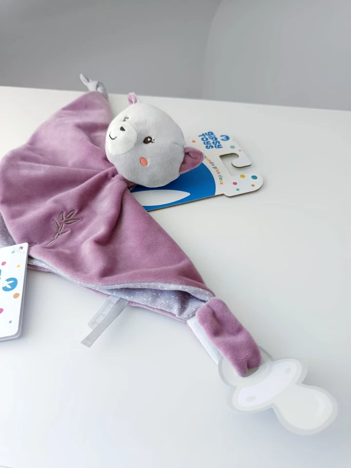 Doudou Plat/Mouchoir Chat Violet/Mauve Gris Bamboo Bambou Attache Tétine - Gipsy - Photo 4/4