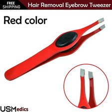 Eyebrow Hair Removal Facial Nose Ingrown hair Red Tweezer Slant Tip Thumb NEW