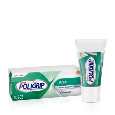 (2) Super Poligrip Denture Adhesive Cream, Travel Size .75-Ounce | ZINC FREE