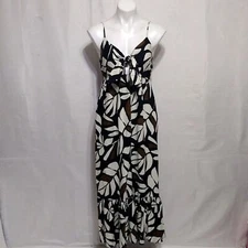 Tabitha Brown Black Brown Botanical Print Sleeveless Tie-Front Midi Sundress S