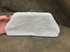 VTG MICHERI  WHITE BEADED CLUTCH PURSE HAND MADE JAPAN. WEDDING PROM