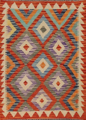 Diamond Pattern 3x4 ft. Reversible Kilim Kelim Foyer Rug Wool Flatweave