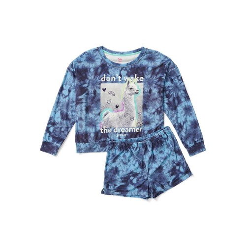 Justice Girls Long Sleeve Top & Sleep Short Pajama Set-Navy Print-XL (16/18) - Picture 2 of 3