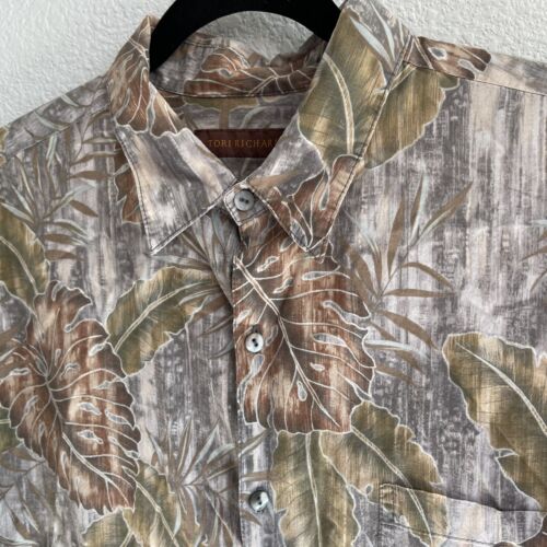 Tori Richard Brown Leaf Print Hawaiian Button Up Pocket Lawn Cotton Shirt Sz XL - Picture 3 of 12