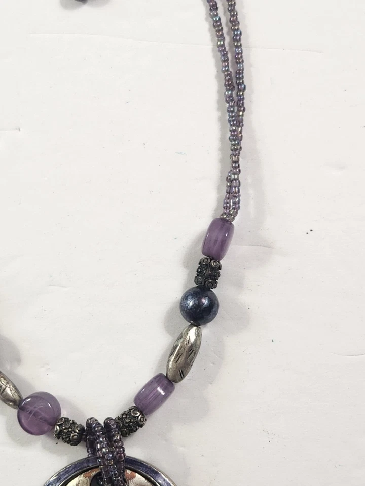 Juego de 2 Collares Capas Tono Plateado Moneda Cadena Cuentas Púrpura Laura Ashley Boho Foto 4 de 4