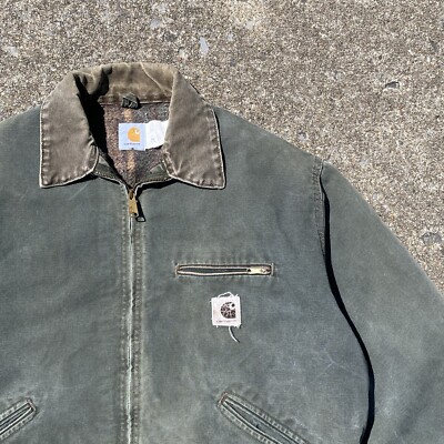 VINTAGE 90s CARHARTT DETROIT JACKET XL MOSS GREEN BLANKET LINED