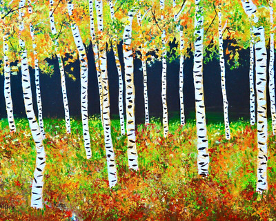 ACEO Aspen Birch Forest Print of Original Painting Artist Trading Card 2.5x3.5