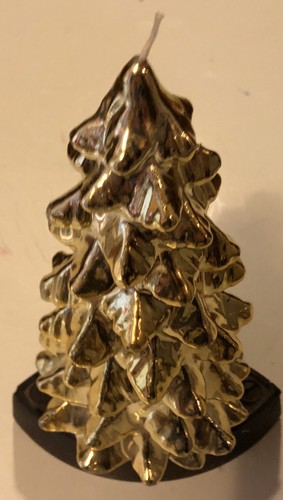 Gold Handcrafted Christmas Tree - 9”High Wax Unscented Candle- New w/tag Holiday - 第 1/3 張圖片