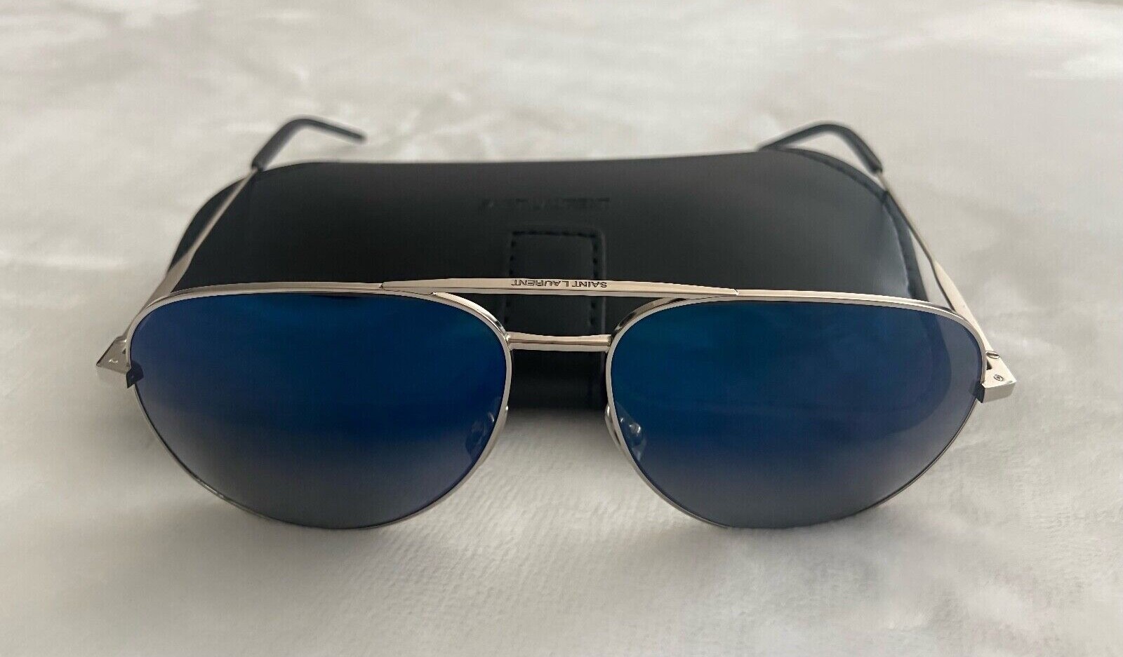 LENTI A SPECCHIO UNISEX SAINT LAURENT AVIATOR BLU CON CORNICE ARGENTO NUOVE