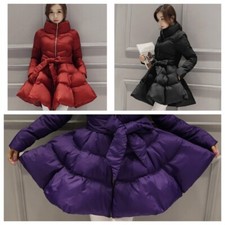Women Puffer Coat Jacket Top Swing Bowtie Quilted Padded Winter Outerwear Casual