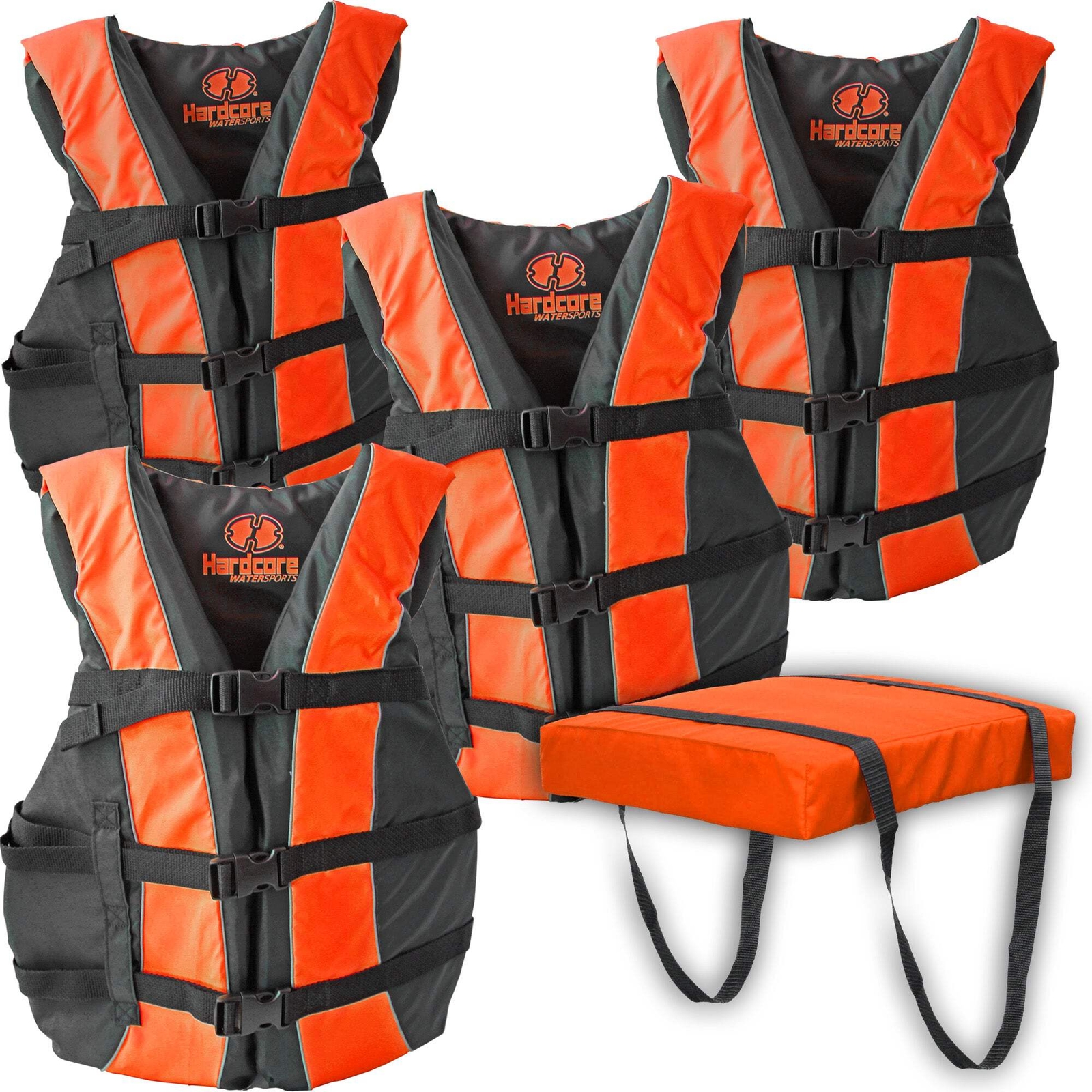 Hardcore life jacket 4 pack type iii with boat cushion type iv