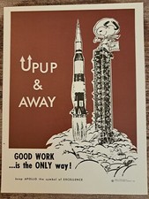 Vintage NASA Snoopy Up Up & Away Space Poster Excellent Condition Small 10.5"x8"