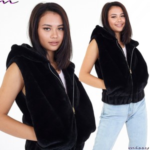 ladies black gilet with fur hood