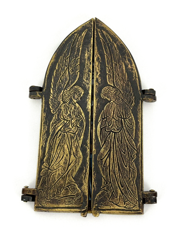 Raro trittico religioso vintage Piechaud bronzo smaltato Madonna e Bambino firmato - Foto 3 di 9