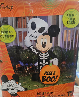 Gemmy 4ft Disney's Mickey Mouse in Skeleton Costume Halloween Inflatable